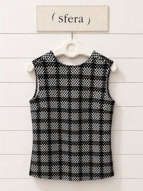 SFERA Black & White Geometric Sleeveless Top M